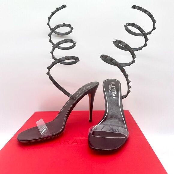 Valentino Garavani Rockstud Wrap Around 100mm Leather PVC Sandals EU 39.5 US 9.5 - Picture 3 of 10